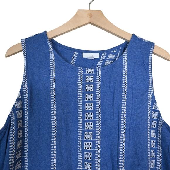 J. Jill Women's XL Blue White Eyelet Split Back Tank - Picture 3 of 9